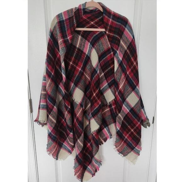 Fuchsia Pink Multi Color Oversized Square Scarf Wrap - Picture 4 of 8